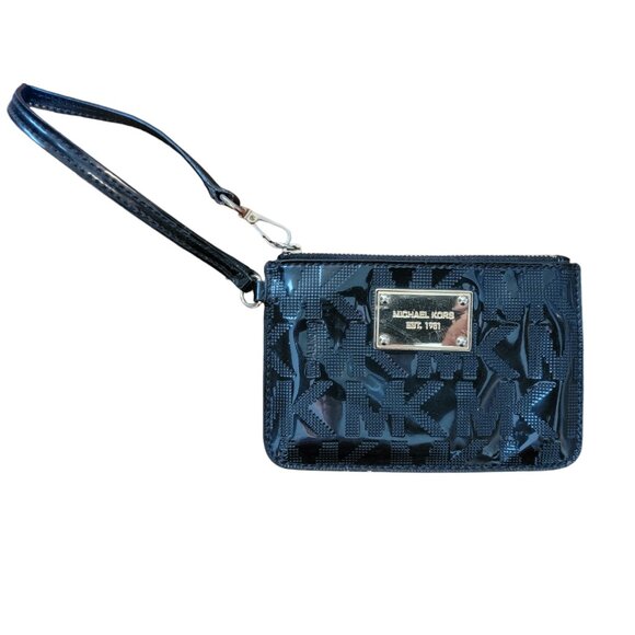 Michael Kors wristlet signature black patent embossed Logo Leather - Picture 1 of 13